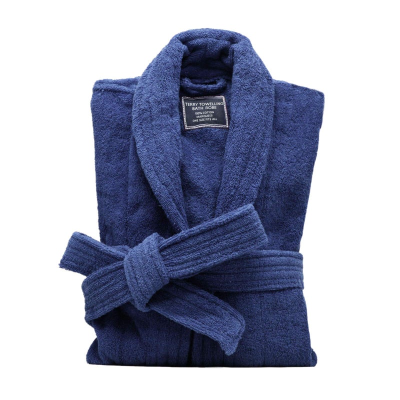Marquess All-Cotton Bathrobe Thick Plush Cloth Housecoat Terry Toweling, Sweat Steaming Clothes Comfortable & Warm (Navy Blue) - Image 1
